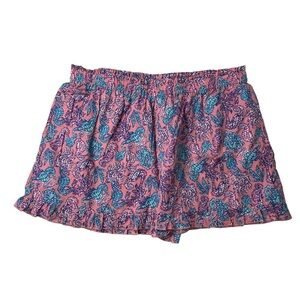 NWT Simply Southern Seahorses & Coral Ruffles Elastic Waist Shorts SZ L Beach